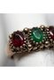 Vintage Women's Ring Bronze Jewelry Authentic Jewelry Red Green Crystal Five Rows of Stones Adjustable - 4