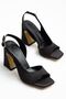 Mila Women's Black Satin Special Design Heeled Shoes - 2