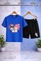 Children's Kromi 2Li Heart Printed Crew Neck T-Shirt - Shorts Set