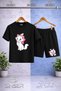 Children's Cat with Ribbon Side Printed Crew Neck T-Shirt - Shorts Set