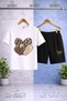 Children's Heart Leopard Pattern Printed Crew Neck T-Shirt - Shorts Set