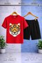 Children's Tiger Head with Glasses Printed Crew Neck T-Shirt - Shorts Set