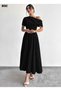 New Season Women's Off-The-Shoulder Pleated Detailed Long Janjan Crepe Stylish Dress - 6