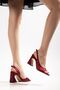 Mila Women's Burgundy Satin Special Design Heeled Shoes