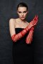 Noctyra Pearl Mesh Couture Red Gloves – Long Tulle with Pearl Detail, Luxurious Event Accessory - 2