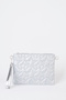 Women's Silver Glitter Star Embroidered Faux Leather Portfolio Handbag and Clutch Bag with Chain Strap