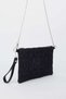 Women's Black Glittery Star Embroidered Faux Leather Portfolio Handbag and Clutch Bag with Chain Strap - 4