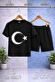 Children's Moon Star White Printed Crew Neck T-Shirt - Shorts Set
