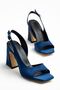 Mila Women's Navy Blue Satin Special Design Heeled Shoes - 2