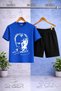 Children's Ataturk Signed White Printed Crew Neck T-Shirt - Shorts Set