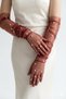 Noctyra Pearl Mesh Couture Burgundy Gloves – Long Tulle with Pearl Detail, Luxurious Event Accessory - 3