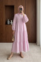 Long Relaxed Muslin Dress with Elastic Sleeves and Segments - Pink