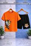 Children's Tiger Face Printed Crew Neck T-Shirt - Shorts Set