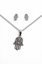 Stainless Steel Hamsa Hand Necklace Earring Set Silver Color Unisex Jewelry - 3