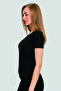 Black Women's T-Shirt Lycra Short Sleeve Crew Neck Undershirt - 2