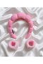 Pink Women's Terry Cloth Curved Spa Makeup Crown and Face Washing Wristband Set / Hair Accessory