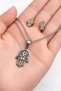 Stainless Steel Hamsa Hand Necklace Earring Set Silver Color Unisex Jewelry - 2