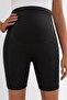 Adjustable Waist Cotton Fabric Maternity and Postpartum Biker Short Shorts Leggings Black - 4