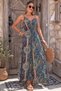 New Season Women's Rope Strap V-Neck Pocket Detailed Patterned Long Single Jersey Jumpsuit