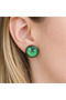 Green Patterned Glass Effect Round Earrings for Women Antique Bronze Color