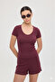 Ultra Soft V-Neck Short Sleeve Blouse Burgundy