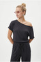 Women's Zeny Modal Touch Boat Neck Elastic Waist Pocketed Anthracite Top and Bottom Set - 2