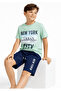 Boy's Top and Bottom Set Printed Green T-Shirt Navy Blue Shorts - 7