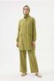 Olive linen two-piece set with pocket-detailed, full-length zippered pants - 26yt612 - 3