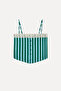 Women's Green Striped Lace Sleeveless Crop Blouse - 5