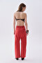 Women's Red Comfort Fit Pants with Tie Waist - 2