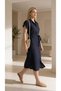 Women's Linen Dress Buttoned Belted Midi Length Casual Summer Dress - 4
