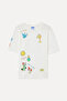 Women's White Printed Loose Fit Crew Neck T-Shirt - 5