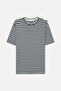 Men's Off-White Striped Loose Fit Crew Neck Modal T-Shirt - 3