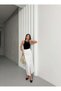 Women's White High Waist Slit Midi Jean Skirt - 6