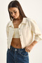 Women's Cream Double Pocket Detailed Snap Closure Seasonal Denim Jacket 60282057