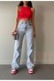 Karykama Palazzo High Waist Denim Pants Stretchy Gathers Baggy Wide Leg - 2