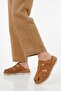 Tan Suede Genuine Leather Women's Flat Slippers