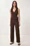 Textured Flexible Knitted Set with Gold Accessories Laz0006 Brown