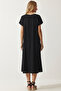 V-Neck Summer Flowy Viscose Dress Len0022 Black - 6