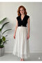 Women's White Polka Dot Belted Double Breasted Collar Chiffon Midi Dress