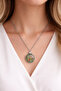 Green Floral Glass Necklace Unisex Silver Color Chain 60 cm