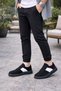 Black Suede (Black Sole) White Detailed Lace-Up Men's Casual Shoes - 2