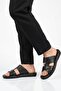 Black Genuine Leather Men's Flat Slippers