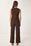 Textured Flexible Knitted Set with Gold Accessories Laz0006 Brown - 5