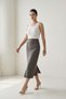 Dark Gray Midi Skirt with Belt and Stitching Detail - 2