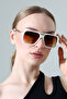 Women's White Frame Gradient Glass Sunglasses - 6