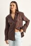 Women's Bitter Brown Padded Cross-Cover Detailed Asymmetrical Wide Cuff Modal Shirt 4206 60286105 - 4