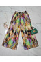 Colorful Patterned Modal Fabric Elastic Wide Leg Pants - 7