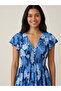 Blue Floral V-Neck Midi Dress with Flutter Sleeves - 2