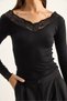 Women's Black V-Neck Lace Detailed Long Sleeve Combed Cotton Blouse 0428 60286180 - 7